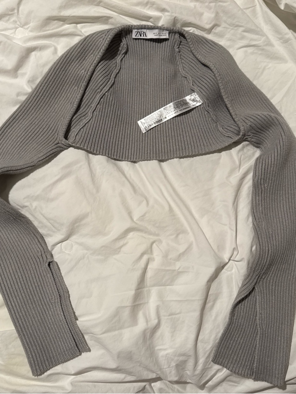 ZARA Light Gray Ribbed Bolero Shrug